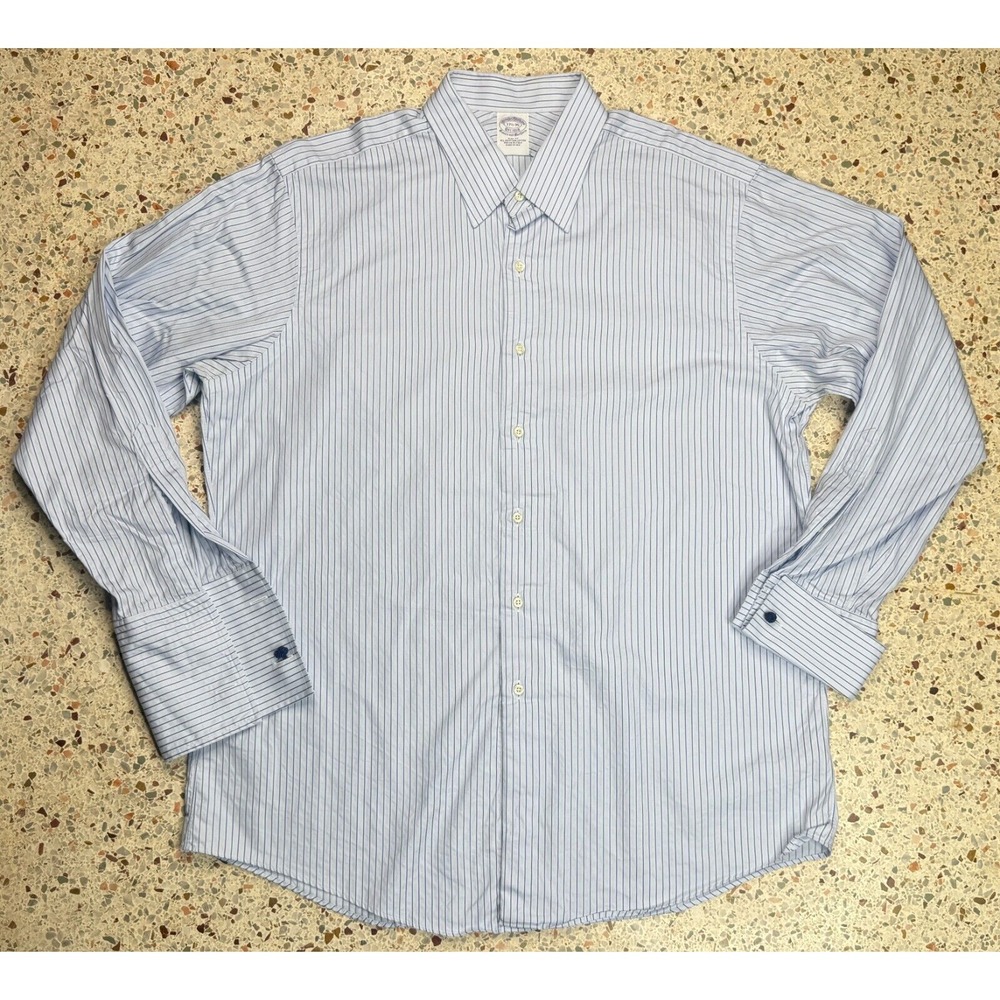 Brooks Brothers Woven In Italy Vtg Men's Dress Shirt Made In USA Size 17.5-35